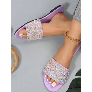 Glittery purple slide sandals